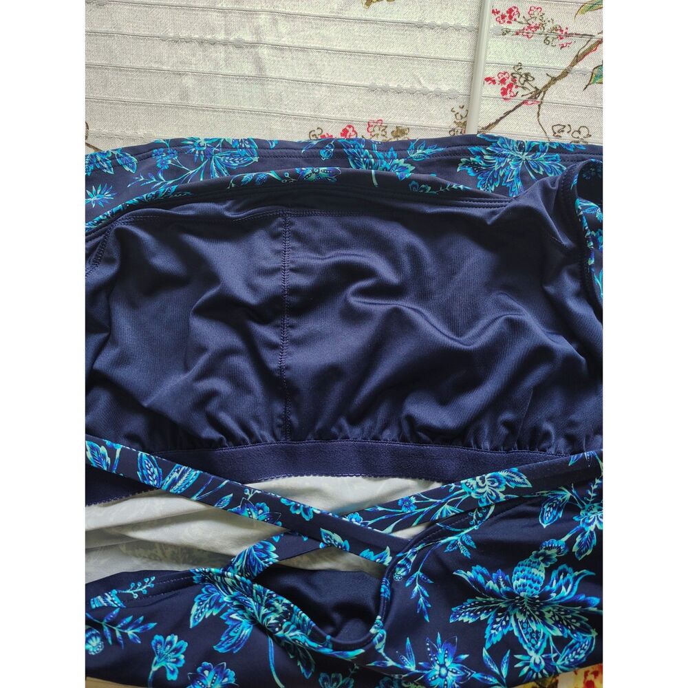 Lands' End Navy and Aqua Floral Tankini Top - Picture 5 of 5